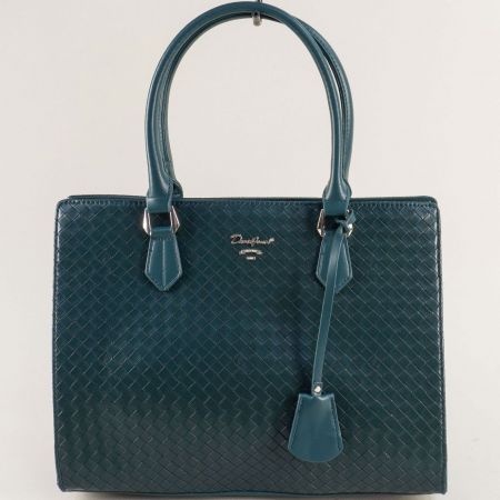 Синя дамска чанта с кроко принт и заден джоб cm6229s