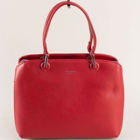 Стилна дамска червена чанта с две дръжки и заден джоб cm6252chv