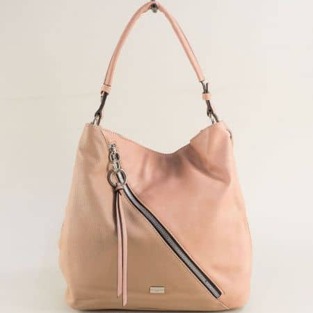 Розова дамска чанта преден джоб с цип cm6271rz