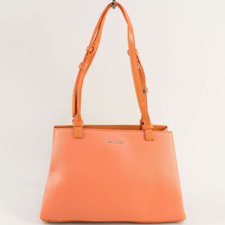 Дамска оранжева чанта с прегради и дълга дръжка DAVID JONES cm6415o