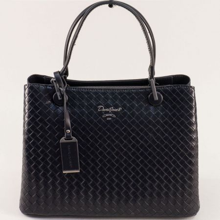 Черна дамска чанта с щампа на DAVID JONES с къса и дълга дръжка cm6493ch
