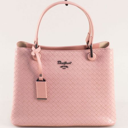 Стилна дамска чанта на DAVID JONES в розов цвят с интересна кожа cm6493rz