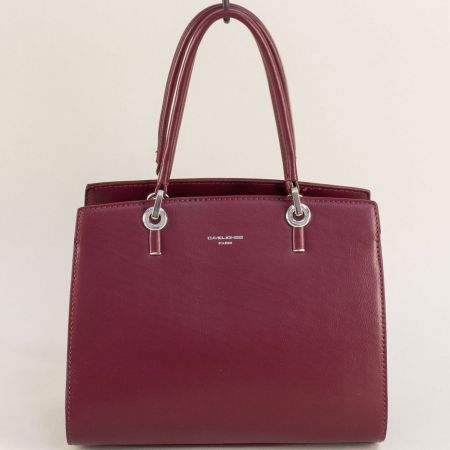 Стилна дамска чанта в цвят бордо със заден джоб cm6511bd