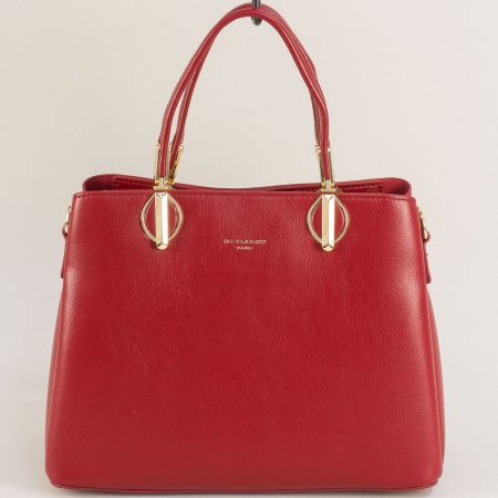 Червена дамска чанта с къса и дълга дръжка на DAVID JONES cm6512bd