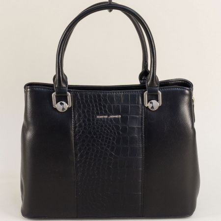 Черна дамска чанта с кроко принт на DAVID JONES cm6552ch