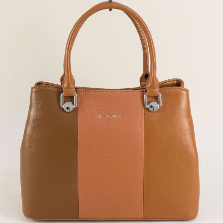 Ежедневна дамска чанта с къса и дълга дръжка в кафяво cm6552k