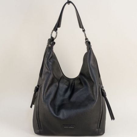 Черна дамска чанта с къса и дълга дръжка на DAVID JONES cm6560ch