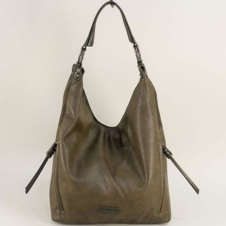 Зелена дамска чанта със странични джобчета с цип cm6560z