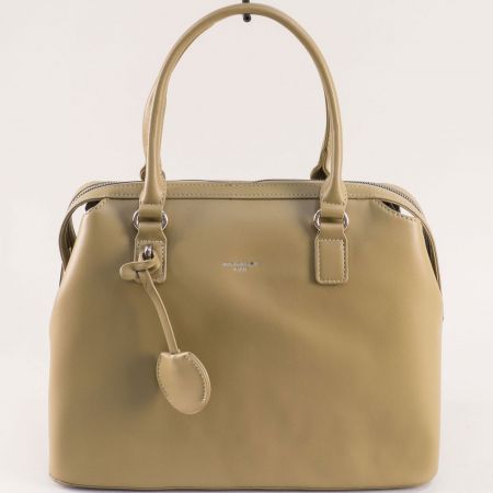 Дамска чанта с къса и дълга дръжка в зелен цвят cm6636z