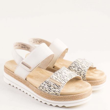 Дамски комфортни сандали REMONTEв бял цвят с атрактивна леопардова каишка d0q59-60