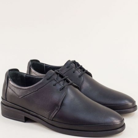 Елегантна кожена мъжка обувка с връзки в черен цвят  d1505ch