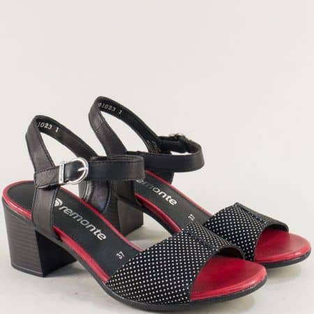 Черни дамски сандали на среден ток от естествена кожа на марка Remonte d2152ch
