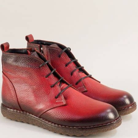 Червени дамски зимни обувки от кожа на каучуково ходило dd100chv