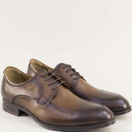 Мъжки обувки с връзки на комфортно ходило в кафява кожа de316101-004