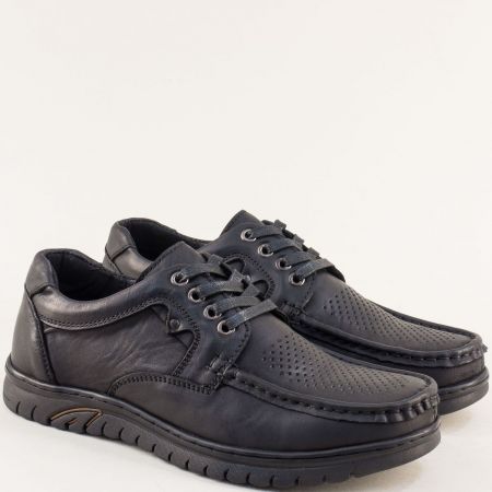 Кожени мъжки обувки с връзки на комфортно ходило в черно e080ch