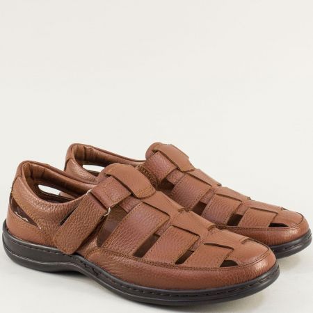 Комфортни мъжки сандали естествена кожа в кафяво e145k