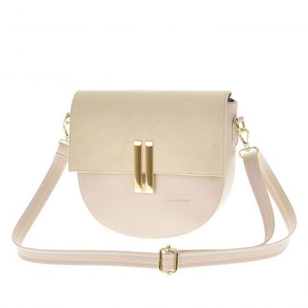 Кокетна дамска чанта с капак и златист елемент в бежоя цвят  ch2505bj