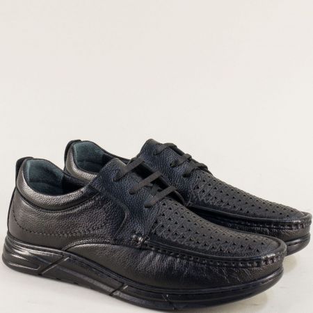 Комфортни ежедневни мъжки обувки с връзки в черна кожа e4002ch