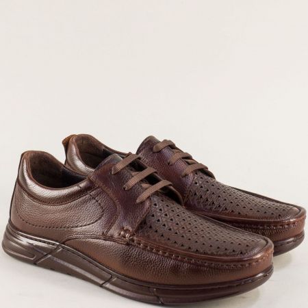 Ежедневни мъжки обувки естествена кожа в кафяво  e4002k