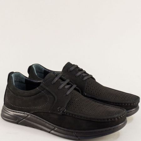 Комфортни мъжки обувки от естествен набук в черно e4004nch