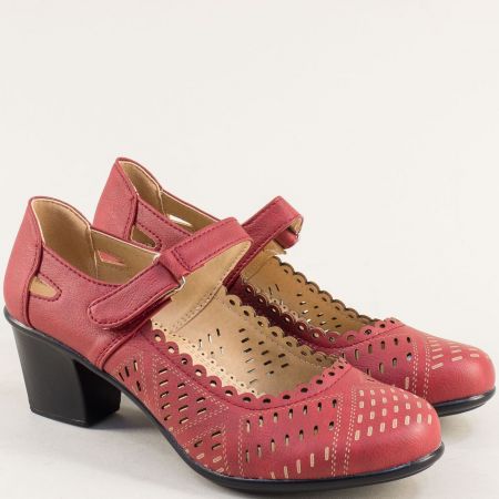 Стилни дамски обувки естествена кожа в червен цвят e506chv