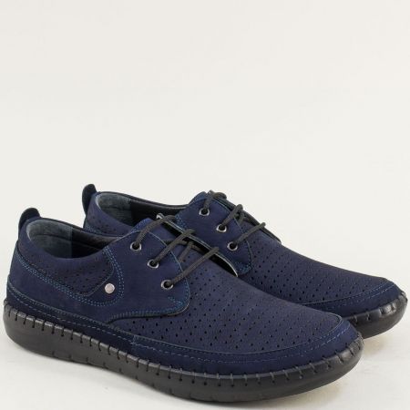 Мъжки обувки на равно ходило в син цвят естествен набук e5105ns