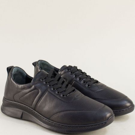 Спортни мъжки обувки естествена кожа в черен цвят e6003ch