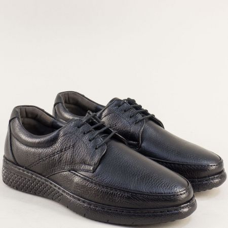 Мъжки черни равни обувки естествена кожа с връзки e605ch