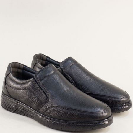 Мъжки обувки тип мокасина естествена кожа в черен цвят e606ch