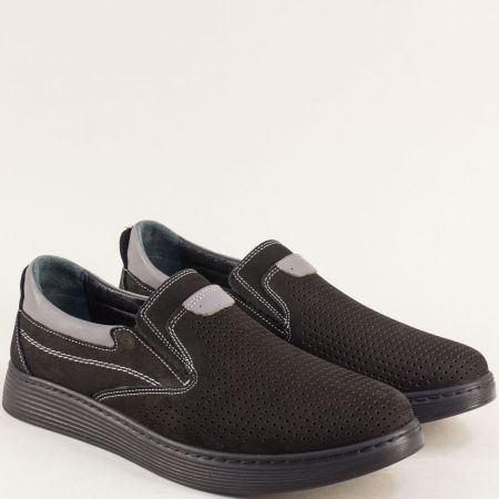 Черни всекидневни мъжки обувки от естествен набук e7002nch