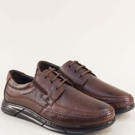 Ежедневни мъжки обувки с връзки в кафяв цвят естествена кожа e7012k