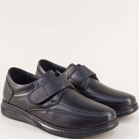 Ежедневни мъжки обувки с лепенка от естествена кожа в черно e7015ch