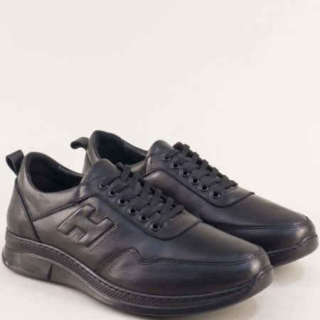 Спортни мъжки обувки естествена кожа в черен цвят e7023ch