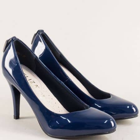 Дамски обувки на висок ток с кожена стелка в син цвят e888ls