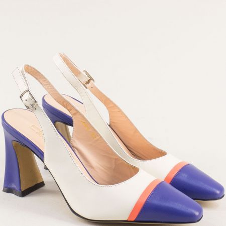 Цветни дамски обувки на модерен син ток от естествена кожа  f1099ps