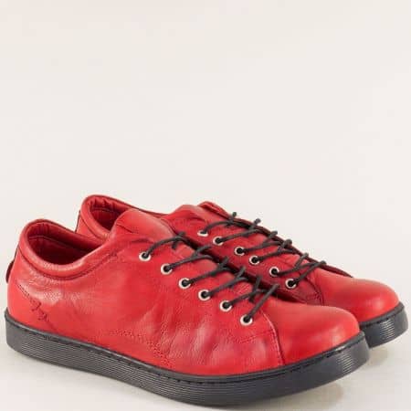 Червени дамски спортни обувки от естествена кожа f1104chv1