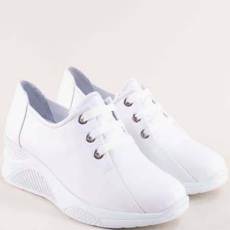 Спортни дамски обувки с връзки естествена кожа в бяло f1708b