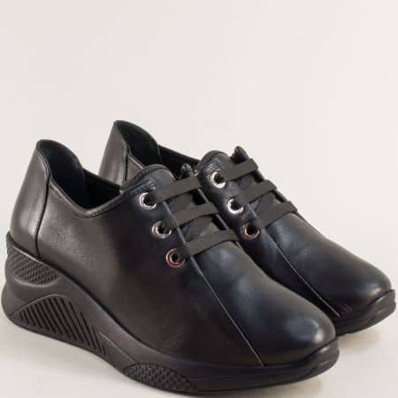 Черни дамски обувки на платформа естествена кожа f1708ch