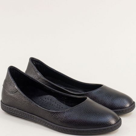 Черни равни дамски обувки естествена кожа f1844ch