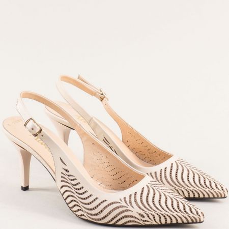 Елегантни дамски обувки с отворена пета естествена кожа в бежов цвят f2082bj