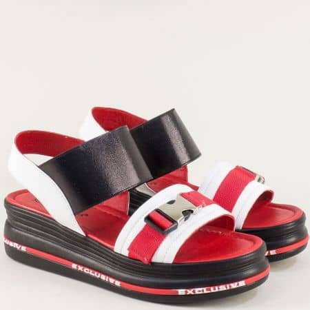 Дамски сандали на платформа в черно, бяло и червено f2298chps