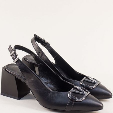 Черни дамски обувки на модерен ток с  метален аксесоар f340ch