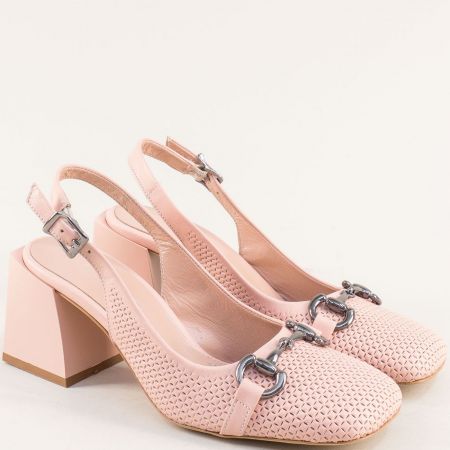 Розови дамски сандали на висок ток естествена кожа f346rz