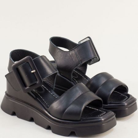 Черни кожени дамски сандали на висока платформа  f550ch