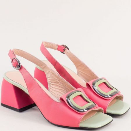 Стилни дамски кожени сандали на ток в розово f724rz