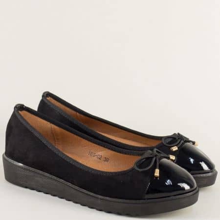 Равни дамски обувки с панделка в черен цвят hbs02vch