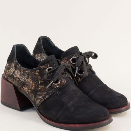 Черни дамски обувки с флорален принт на модерно ходило  k0203achps2
