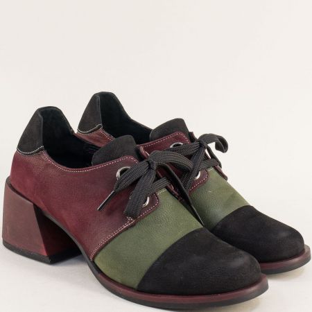 Цветни дамски обувки на среден ток естествен набук k0203achzbd