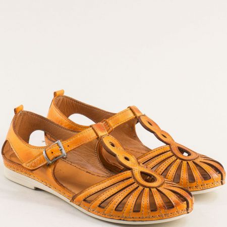 Комфортни дамски сандали естествена кожа в оранжево k1117o