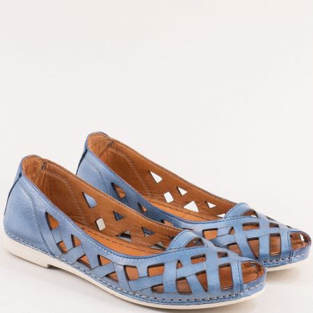 Сини дамски обувки с перфорация от естествена кожа k1119s